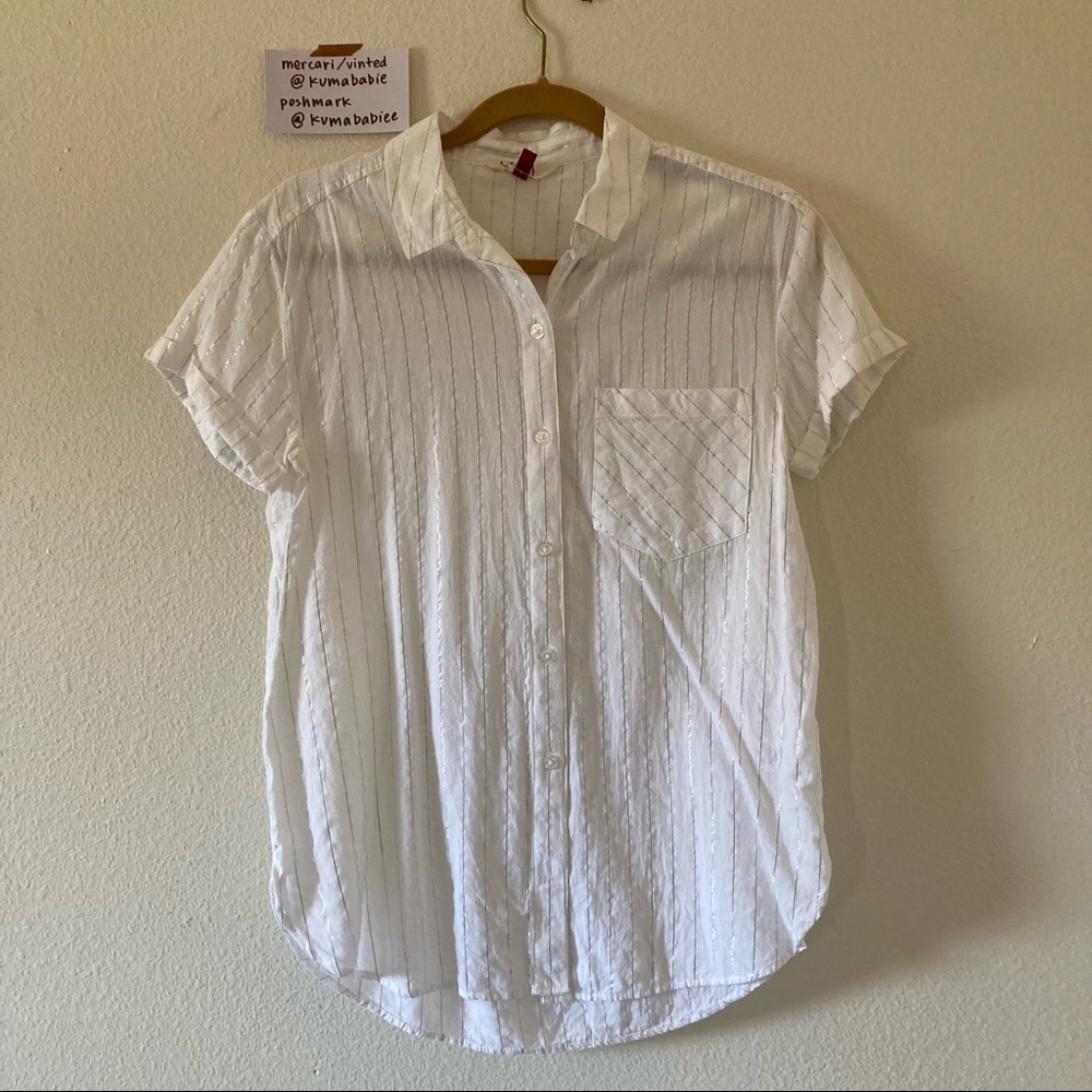 so - metallic striped button down